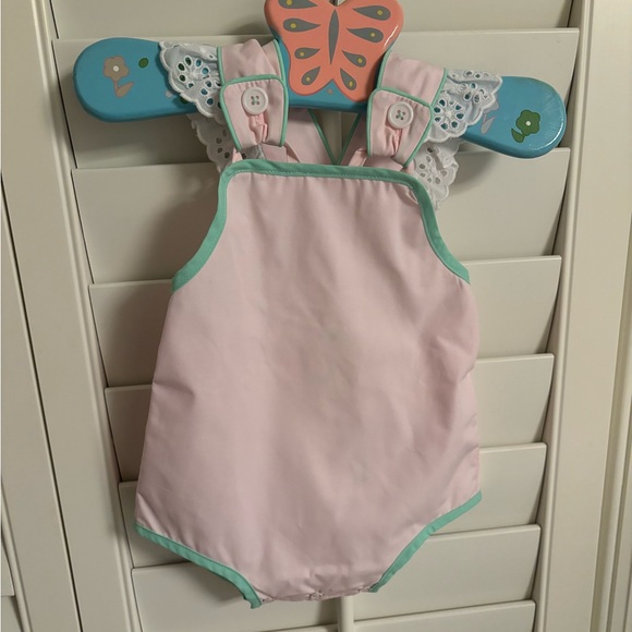 Pink Baby Romper with Green Trim - Picture 1 of 3